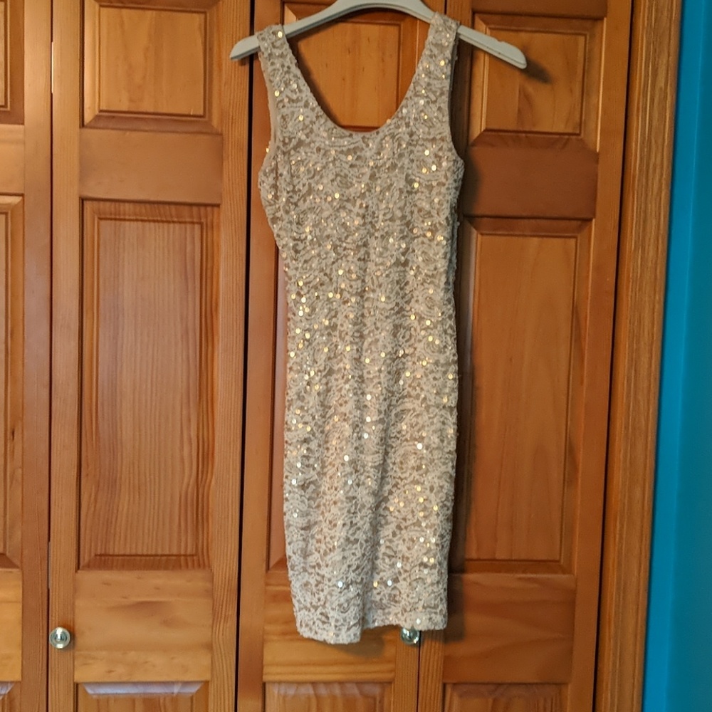 Gold sequin & lace dress